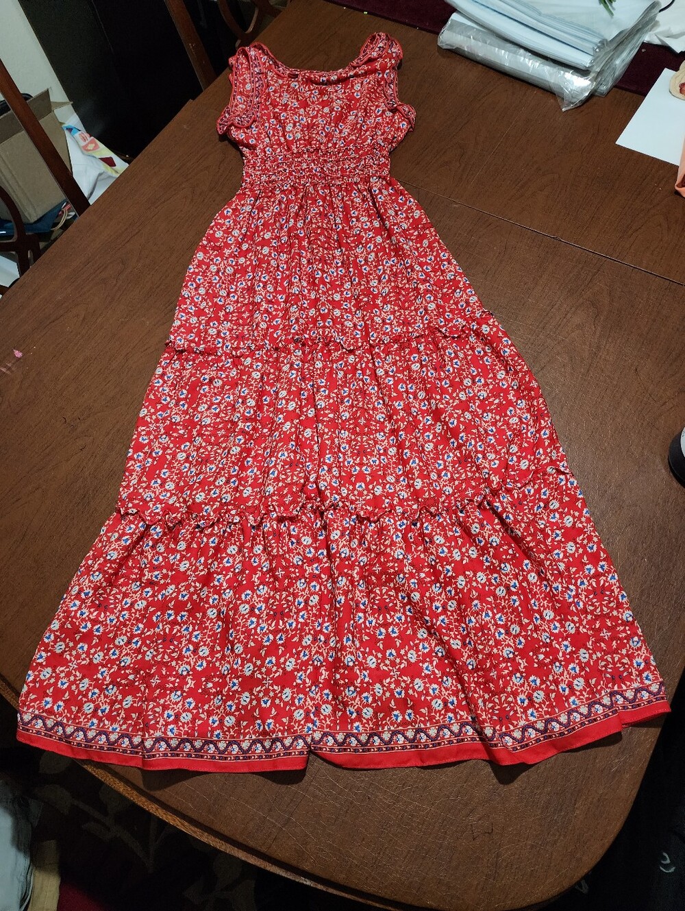 Max Studio Red Floral Tiered Maxi Dress - Picture 9 of 10